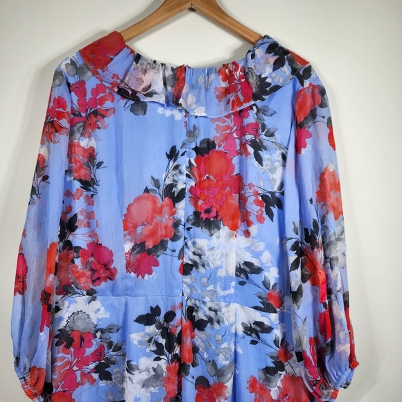 NWT Adrianna Papell Women's Coral Blossom Faux Wrap Bell Sleeve Dress Size 20W - Picture 6 of 8